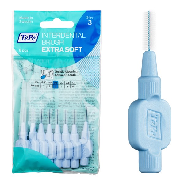 TePe Interdentalbürsten, Blau, extra weich (0,6 mm, Größe 3), einfache