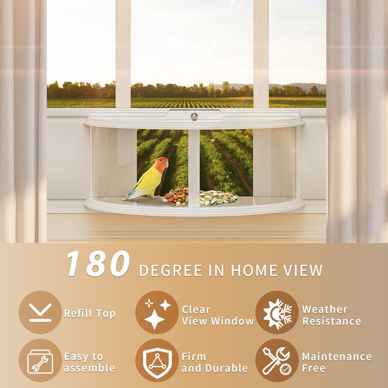 Window Bird Feeder for Viewing, 180° Extra Large Capacity Clear