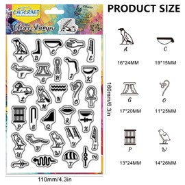 CHGCRAFT Egyptian Alphabet Symbols Clear Stamps 26 Letter Transparent Stamps Silicone Clear Stamp Seals for Carding Making DIY Scrapbooking Photo Album Decoration, 4.3x6.3 inch