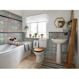 Pack of 27 Mixed Pastel Tile Stickers 6x6 or 4x4 Kitchen Bathroom DIY tiling Traditional Vintage Design Peel and Stick (4" Mixed Pastel Vintage)