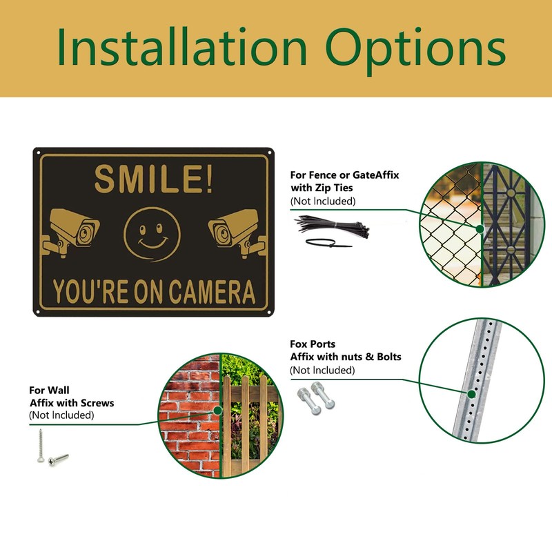 Andchi 2-Pack Smile You Are On Camera Signs Aluminium Material,