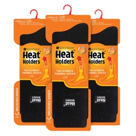HEAT HOLDERS Lite - 3 Pair Multipack Womens Thermal Socks for Winter | Thin & Warm Socks for Dress Socks (4-8, Black)