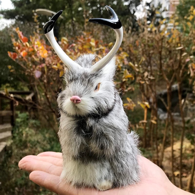 Basuo-9Q Realistic Jackalope Furry Wild Animal Replica Figurine Easter Bunny