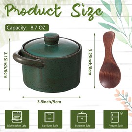 Honeydak Speckled Ceramic Salt Cellar with Lid and Wooden Spoon, Rustic Farmhouse Salt Pepper Cellar Holder for Valentines Day,Housewarming Gift, Heavyweight Spices Jar(Green,1 Set)