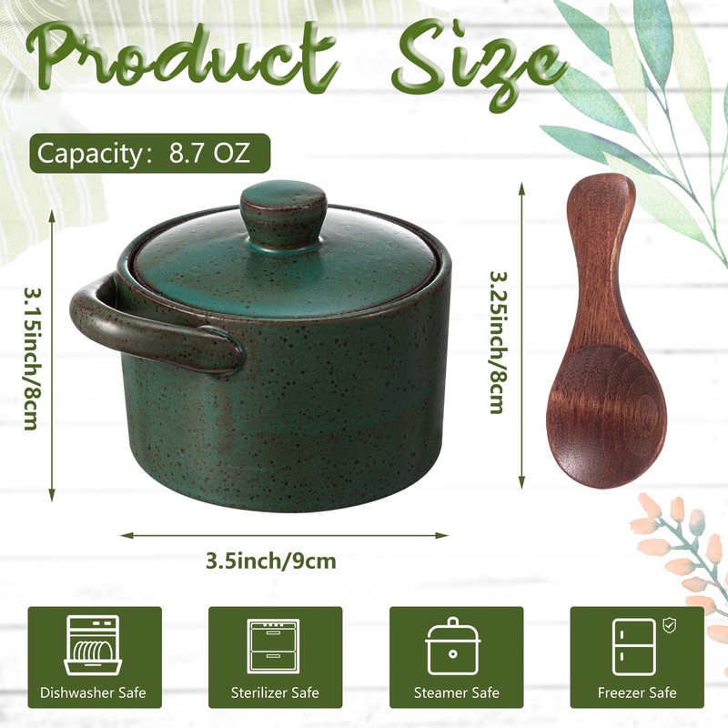 Honeydak Speckled Ceramic Salt Cellar with Lid and Wooden Spoon,