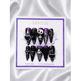 Dark Kuromi handmade nail tips - long stiletto / 다크 쿠로미 수제 네일팁 - 롱 스틸레토