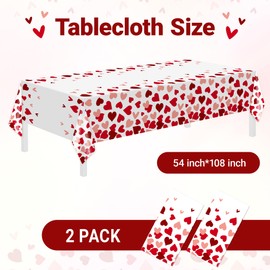 2 Pack Valentines Day Tablecloth,Valentines Day Decorations 54" x 108" Disposable Plastic Tablecloth,Red Heart Tablecloths for Valentines Table Decoration,Wedding,Engagement,Anniversary,Party Supplies