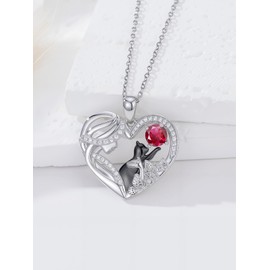 Dorunmo Cat Necklace Sterling Silver Heart Black Cat Birthstone Pendant with July Jewelry Gift for Women Girlfriend Mom Cat Lovers