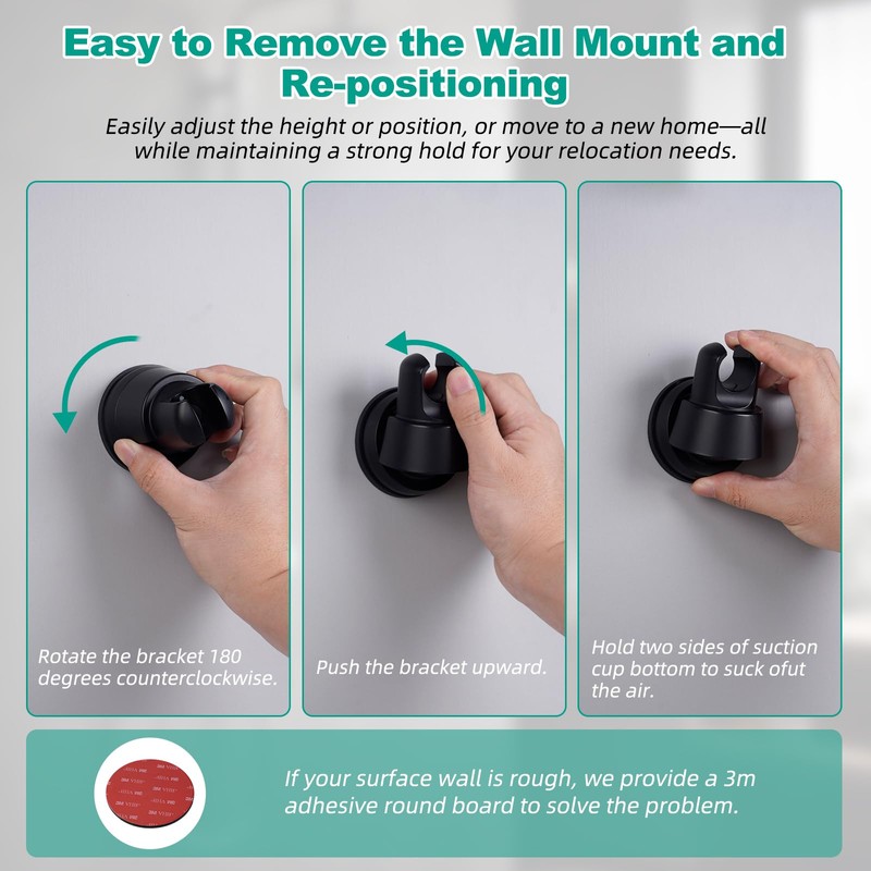 Hibbent Vacuum Suction Cup Shower Head Holder, Removable Showerhead Bracket,