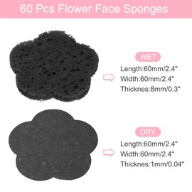 sourcing map 60 Count Compressed Facial Sponges Flower Face Cleansing Sponges Pads for Daily Skincare Routines At home, Kitchen, Travel, Black