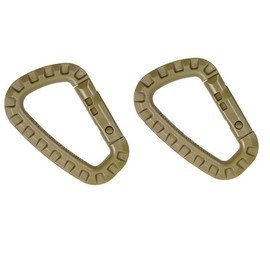 Set of 2 Plastic Carabiner D-Shape - Lightweight & Robust | Molle Carabiner Hooks for Backpack, Camping, Hiking, Outdoor | 8.5 cm | Maximum Load 12 kg | Not for Climbing (Khaki)