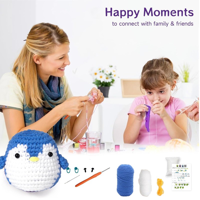 PACIOCEAN Beginner Crochet Kit,All-in-One Stuffed Animal Knitting Sets,DIY Penguin Crochet