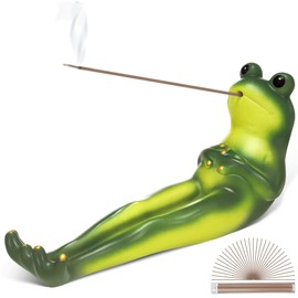 ElectricWise Frog Incense Stick Holder, Green Resin Frog Incense Burner with 30 Sandalwood Sticks, Ash Catcher Stand Gift for Aromatherapy, Yoga, Relaxing Meditation, Home Living Room Office Decor
