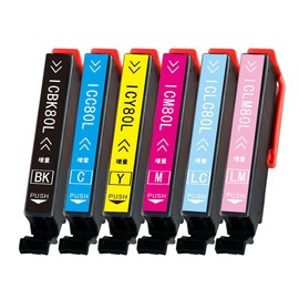 Assist-Box Compatible Ink for Epson ICBK80L / Epson IC6CL80L / IC80 Corn Ink IC80L (BK/C/M/Y/LC/LM), Set of 6, Large Capacity, Remaining Capacity Display, Compatible Models: EP-707A Ink, EP-708A Ink, EP-777A Ink, EP-807AB Ink, EP-807AR Ink / EP-800 7AW I