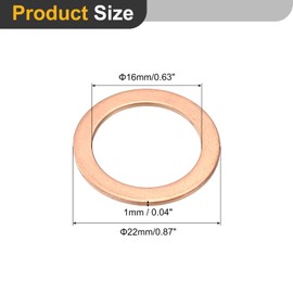 uxcell M16 Flat Washer, 12 Pcs Copper Ring Flat Washers 22mm OD 1mm Thick Metal Sealing Gasket Ring for Screws Bolts Nuts