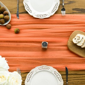 Artoid Mode Orange Gauze Table Runner 120 Inch 10FT, Seasonal Sheer Kitchen Dining Holiday Wedding Birthday Baby Shower Table Decor for Home Party