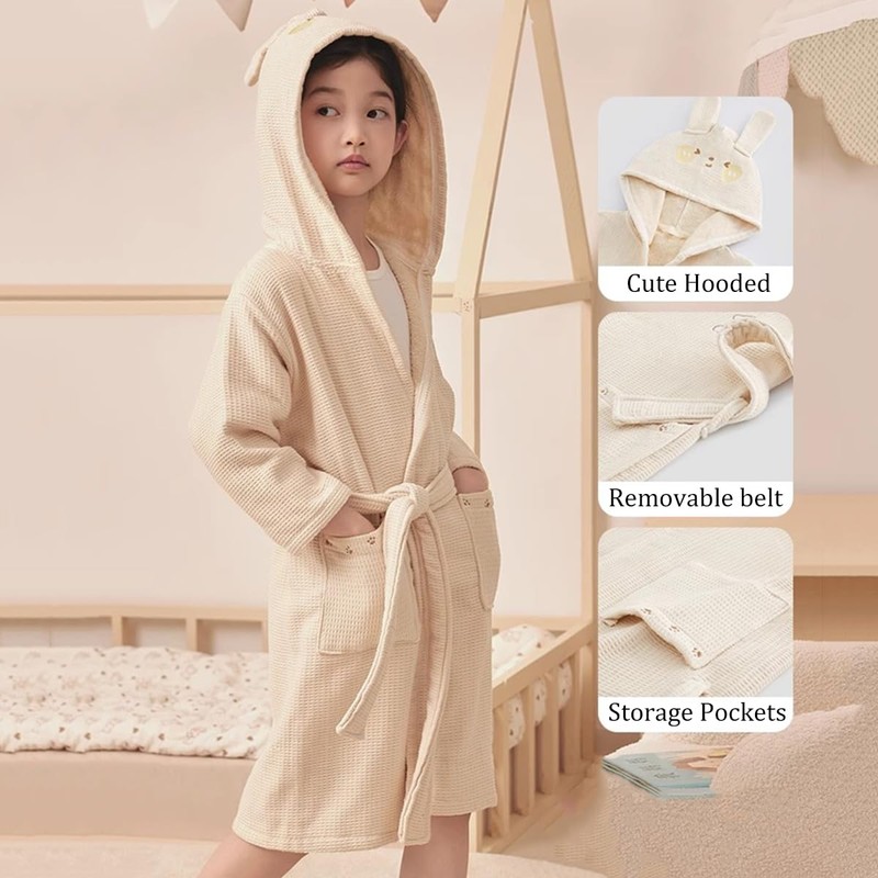 Boys Girls Bathrobe Soft Towel Hooded Robe Kids 2-9 Years