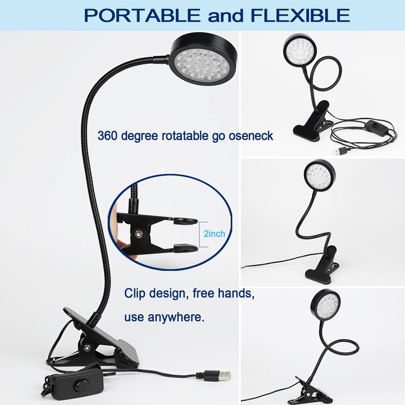 UV LED Black Light Clamp Light with USB, Upgraded 5W