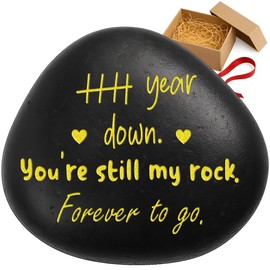 5th for Him, Her | '5 Year Down, You're Still My Rock' Engraved Stone & Sentimental Keepsake | Unique Wood Anniversary Alternative for Husband, Wife