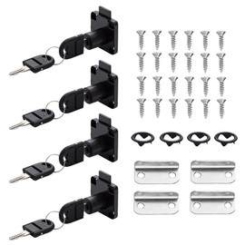 4 Sets Furniture Lock with Key, 22 mm Security Cabinet Lock, Black Stainless Steel Locker Lock, Screw-On Lock for Drawers and Cabinets