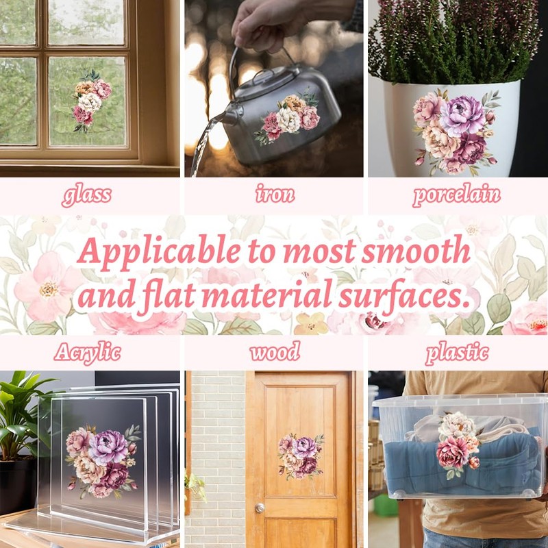 Peacoblue Peony Stickers for Furniture, Crafts, Decor, 15 x 30