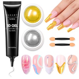 Makartt 3D Nail Gel for Nail Art and Chrome Nail Powder Kit - 15ML Clear 3D Sculpting Gel for Nail Charms Glue and 2 Psc and Metallic Silver Chrome Powder Set for Nail Decoration Manicure
