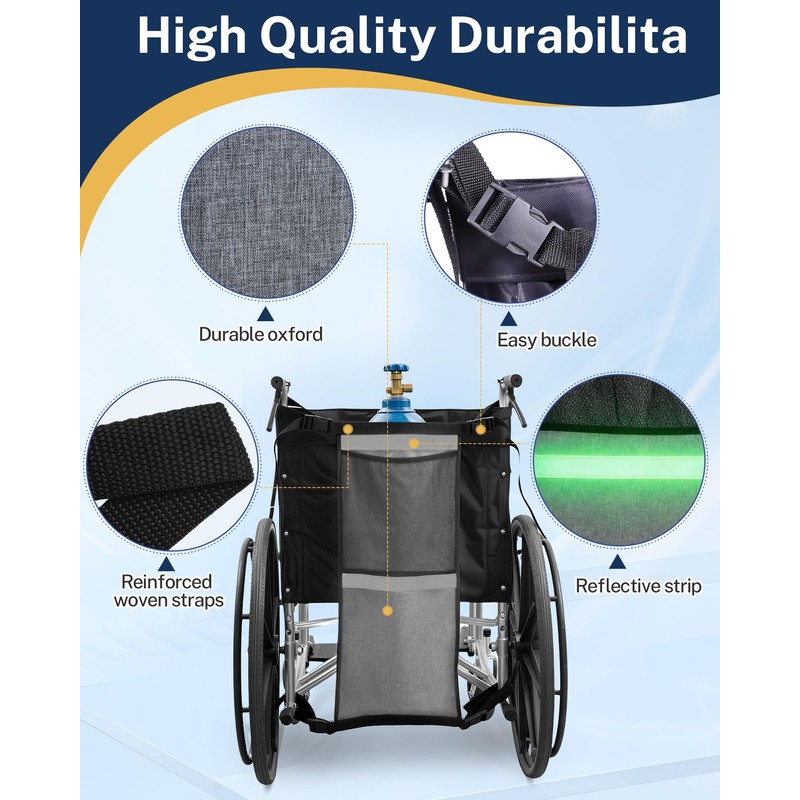 Oxygen Tank Holder for Wheelchairs, Walkers & Scooters - Reflective