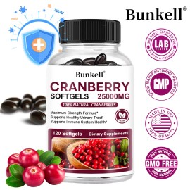 Bunkell Cranberry Capsules 25000MG--Suppo - 120 Capsules x3