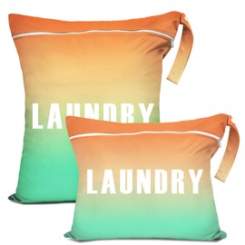 2 Pcs Large Travel Laundry Bag Waterproof Wet Dry Bag Washable Dirty Clothes Bag Bathing Suit Workout Bag for Gym Clothes Laundry Wet Clothes Swimming Yoga (Green+Orange)