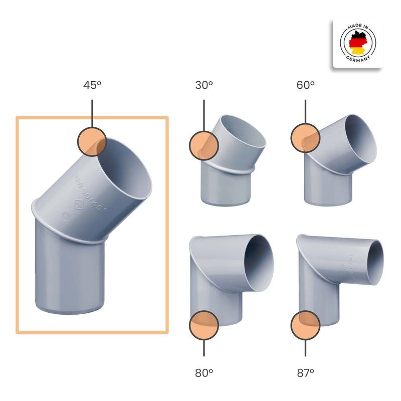 INEFA Rain Pipe Elbow 45 Degrees for Downpipe, PVC DN75