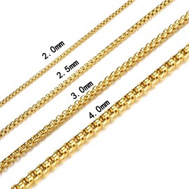 ANIEJUFI Square Rolo Chain Necklace Stainless Steel Round Box Link Chains for Pendant Men Women Jewelry Gold 2.5mm 24 Inches