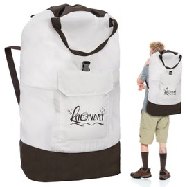 ELFULLY Backpack Laundry Bag, 125L Extra Large Travel Laundry Backpack, Waterproof Oxford Fabric Hamper Bag with Shoulder Straps, Extendable Dirty Clothes Bags for College Laundromat Apartment, Khaki