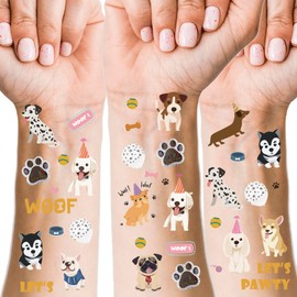 Cranight Children's Dog Tattoo, 66 Glitter Large Tattoo Stickers, Skin-Friendly, Temporary Children's Tattoos, Fake Tattoo, Children's Birthday Party Favours, Woof Party Favours