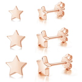 Loutade Women's Silver Stud Earrings, 3 Pairs 925 Sterling Silver Star Stud Earrings Set, Hypoallergenic Stud Earrings Silver 925 Small for Women, 4/5/6 mm Flat Stud Earrings Silver Set for Multiple