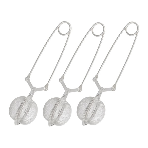 Relaxdays Tea Tongs, Set of 3, Tea Strainer for Loose Tea, Stainless Steel, Ball Shape, Cups and Glasses, Tight Mesh, Diameter 4 cm, Silver 10027830