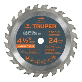 Truper ST-424 Disco sierra p/madera 4-1/2', 24 dientes, centro 3/8