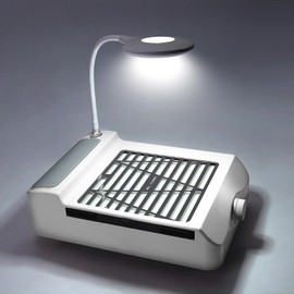 Nail Dust Collector Low Noise, AONOLOVO Powerful Nail Vacuum Dust Collector Suction Fan with Lamp for Nail Tech Acrylic Nails Gel Dip Powder Removal, with Nail Dust Brush, 03-White