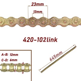 420 Roller Chain, 420 Motorcycle Chain 102 Links with Connecting Master Link Fits for Motorcycle Bicycle Go Kart Mini Trail Bike ATV Quad Motocross