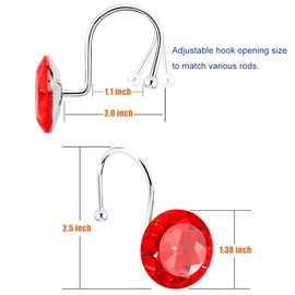 12PCS Shower Curtain Hooks Rings for Bathroom, Stainless Steel Rust Resistant Decorative Rhinestones Shower Curtain Rings Hangers for Shower Curtains, Clothing, Towels, etc. (Red)