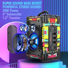 IRUYEE Portable Bluetooth Speaker with Microphone, Karaoke Machine with LED Lights for Kids and Adults, Subwoofer Heavy Bass with FM Radio, Supports Bluetooth/USB/TF/AUX for Party, Multicolor