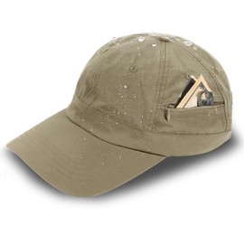 Mens Quick Dry Baseball Cap Lightweight Sun Hats Waterproof Running Golf Hat UV Protection Zipped Pocket Cap Tennis Hat Green Khaki