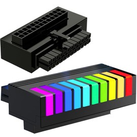 ATX 24 Pin 90 Degree Adapter, 5V 3PIN ARGB RGB 24Pin Right Angle ATX Female to Male Power Supply Adapter for 24PIN Motherboard (Black)