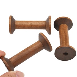 HAHIYO 3Inch/7.5cm 3PCs Light Brown Color Wood Spool - Natural Unfinished Wooden Thread Spools for Textile Wire Weaving Ribbon Crafts DIY Art Education Smooth Rotatable Bobbins
