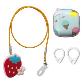 Hearing aid Clips otoclip to Prevent Loss for Children Adults, Anti-Lost Hearing aid Lanyard Protector BTE Clip Holder Rope with Silicone Loops and PU Carry case (Strawberry, one Ear)