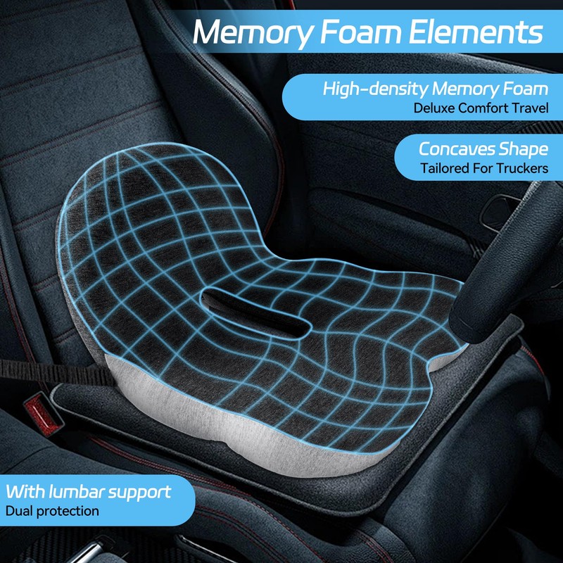 Truck Driver Seat Cushion, Memory Foam L-Shaped Ergonomic Cushion for