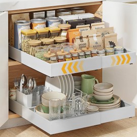 Housolution 2 Stück Teleskopschublade Ausziehbare Schublade Küche | 30cm bis 50cm Breite Erweiterbar, 52 cm Tief, Schrank Organizer Ausziehbar für Küchenschrank