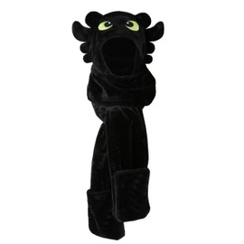 dressfan 3 in 1 Plush Dragon Hat Scarf Gloves Set, Novelty Birthday Gifts, One Size Fits All Adults and Children, black