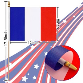 LoveVC 12Pcs 8×12 Inch France Flags Small French Flag on Wood Stick Mini Handheld Flags Decorations