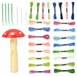 Darning Kit Wooden Darning Mushroom Darning Needles and 24 Colors Sewing Threads Embroidery Supplies for DIY Sewing Wool, Socks, Clothes, Home DIY Hand Sewing Crafts