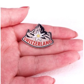 Switzerland Swiss Alps Edelweiss Mountain Flower 1.2" Lapel Enamel Pin Badge, 1.2 inches wide, Enamel, enamel